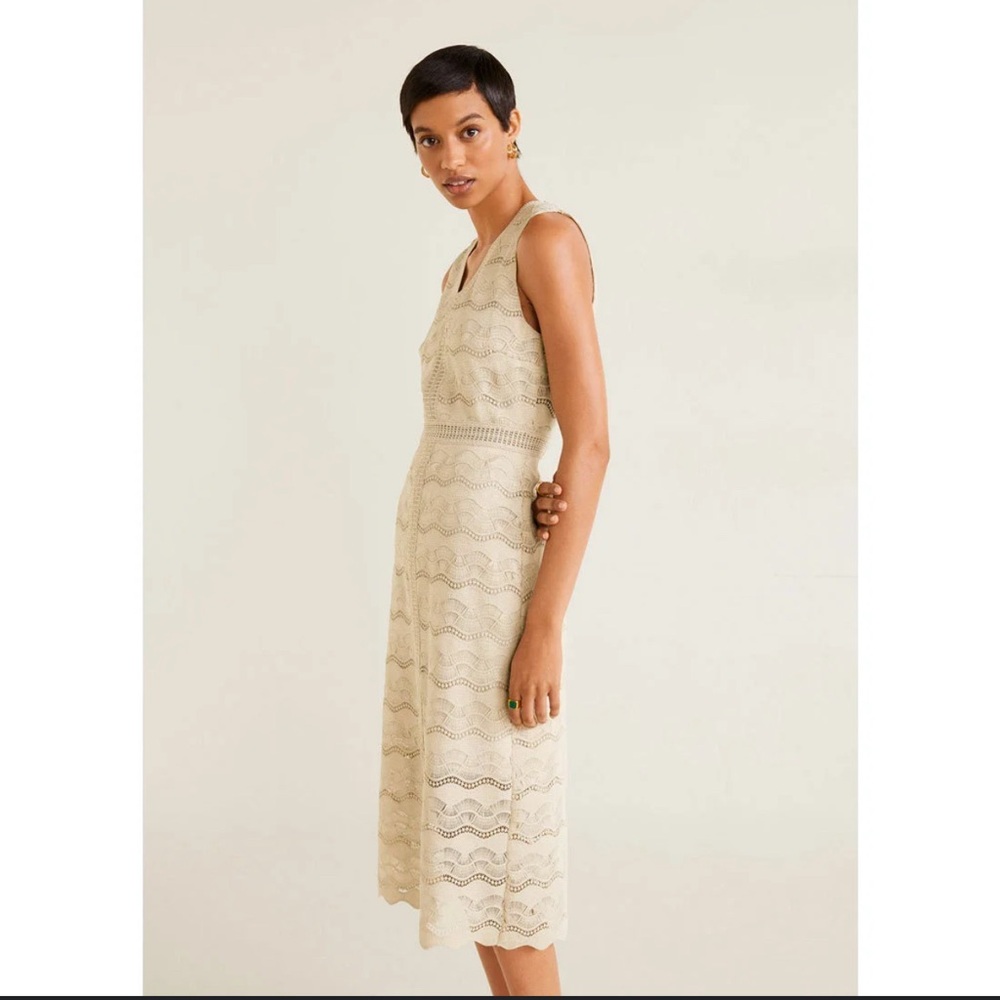 Mango Beige Crochet Midi Dress - Picture 1 of 4